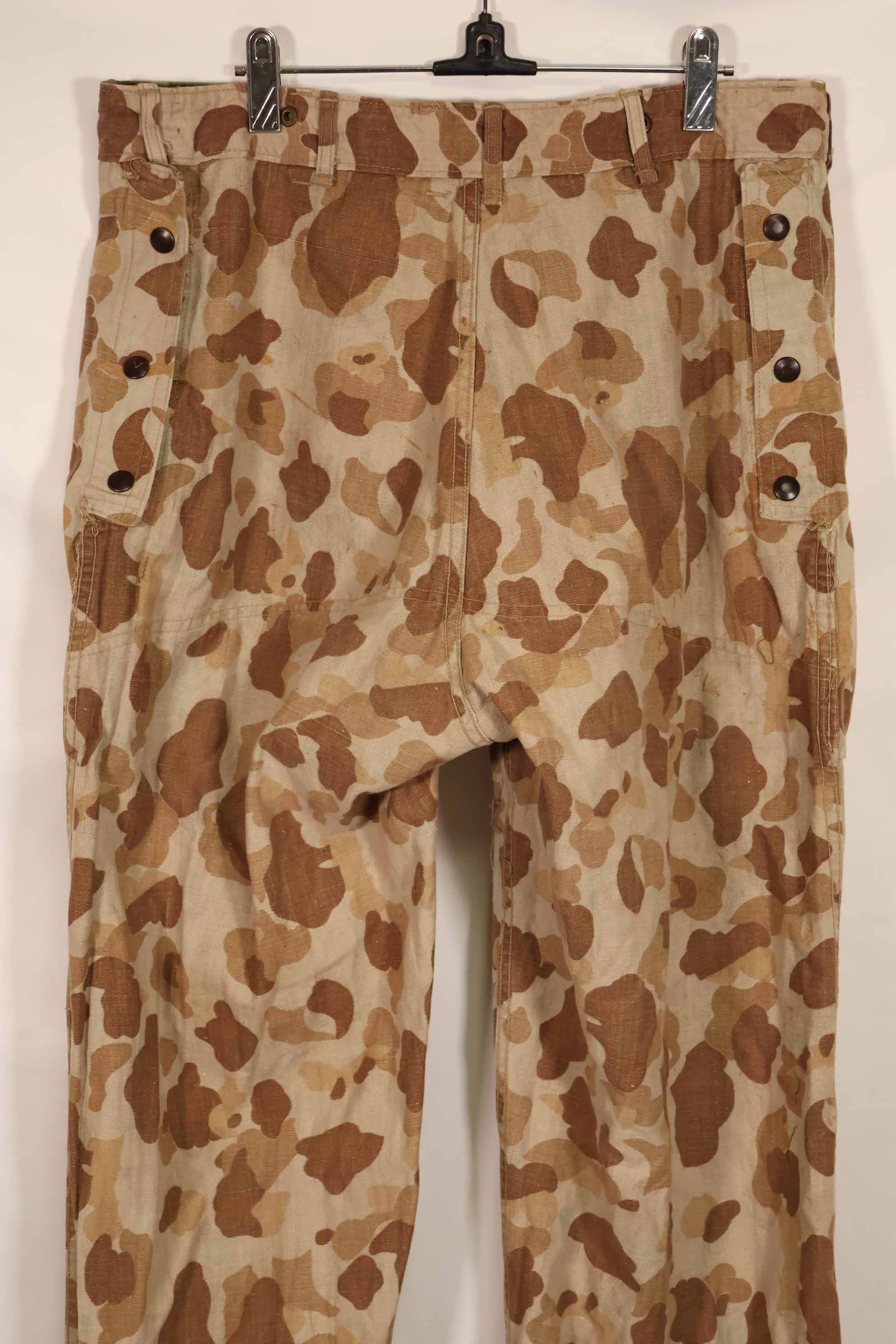 Real 1940s WWII U.S. Marine Corps P44 grogskin camouflage pants, used.