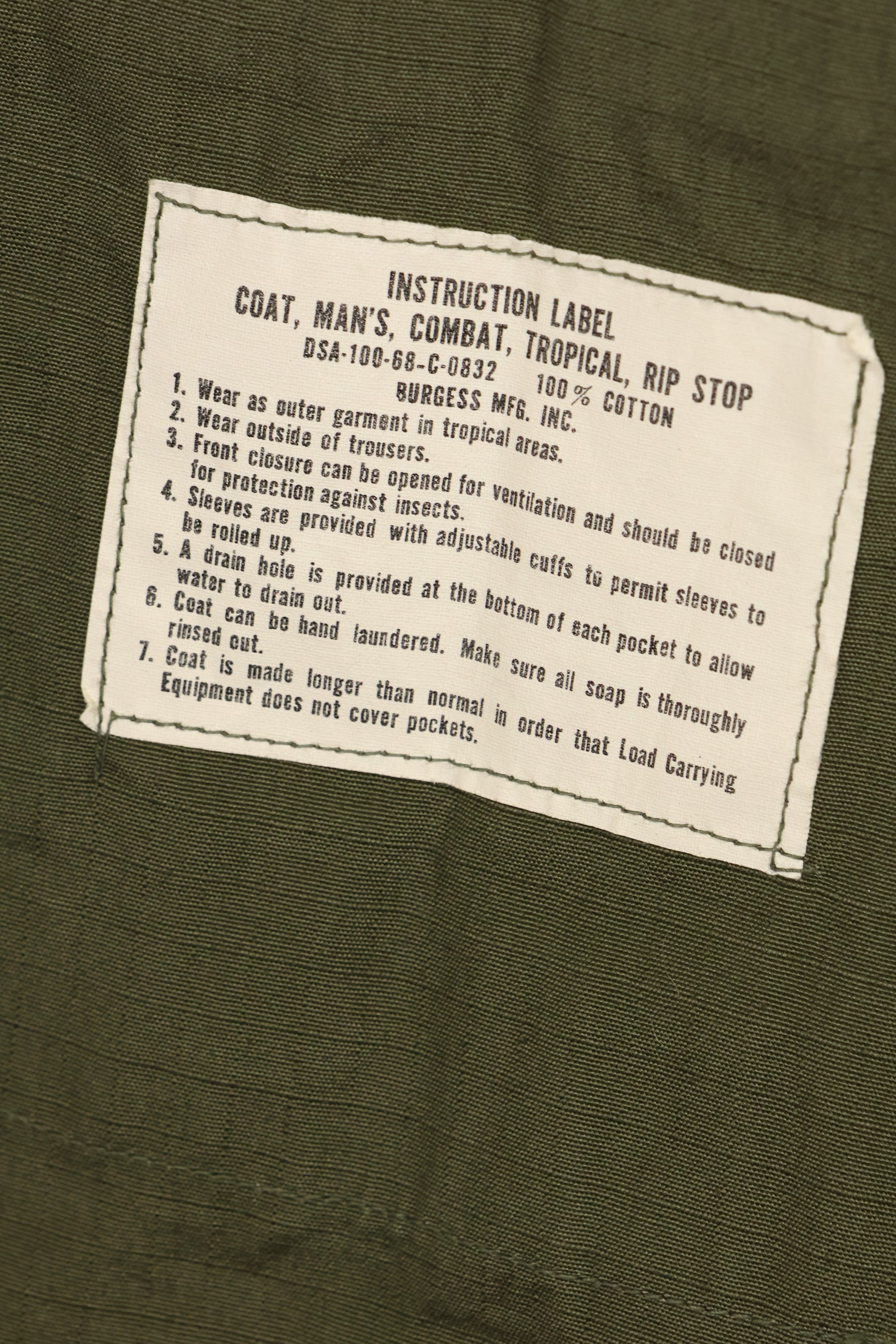 1968 年 S-R 第四版丛林疲劳夹克肯尼迪中心，几乎未使用。