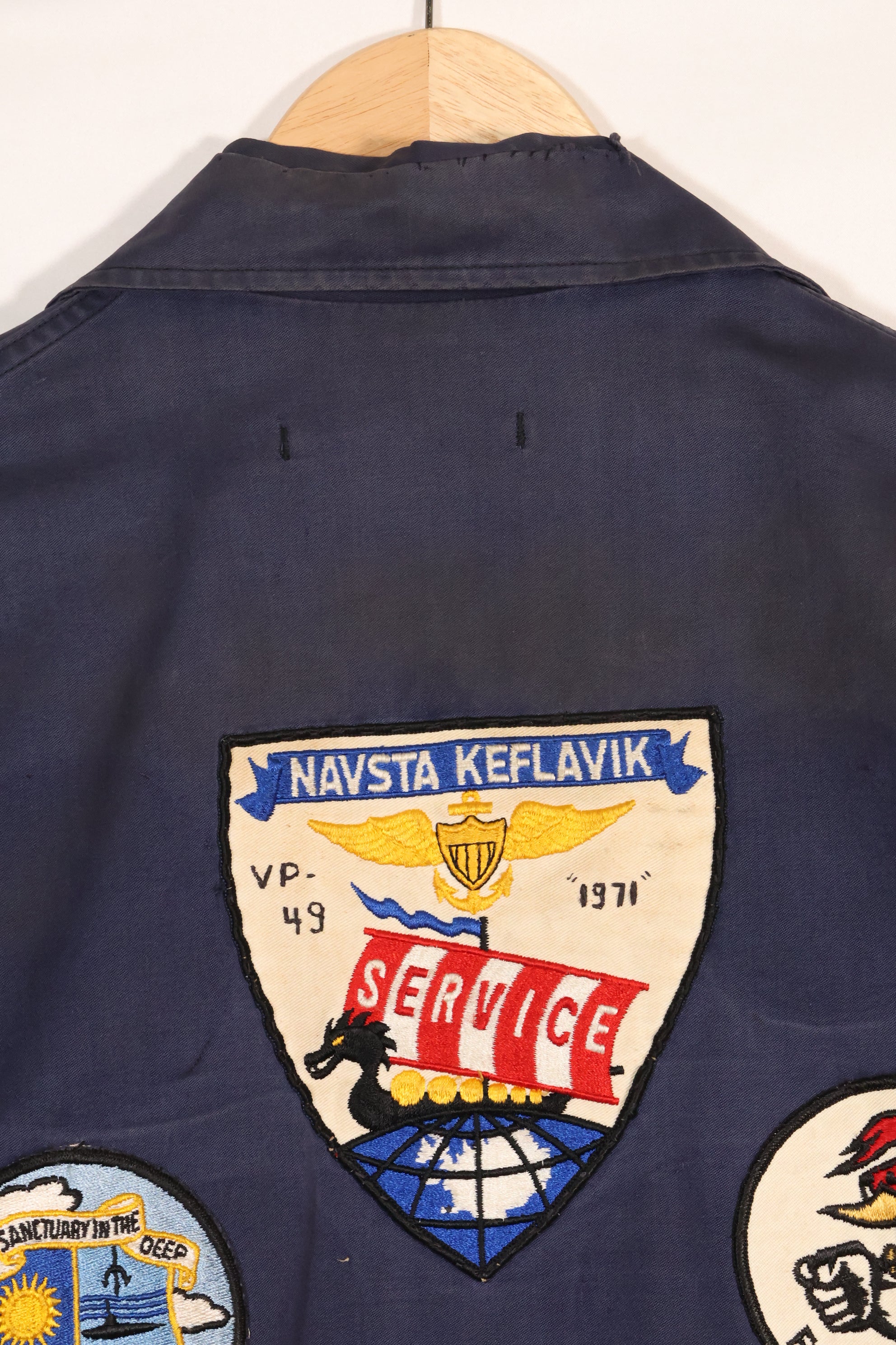1968 Contract US Navy Anti-Submarine Patrol Mechanic Deck Jacket with locally made patches, used.