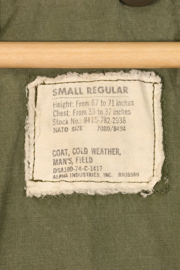 1974 Contract, S-R, U.S. Military, M65 Field Jacket, 3rd Model with Liner, Used