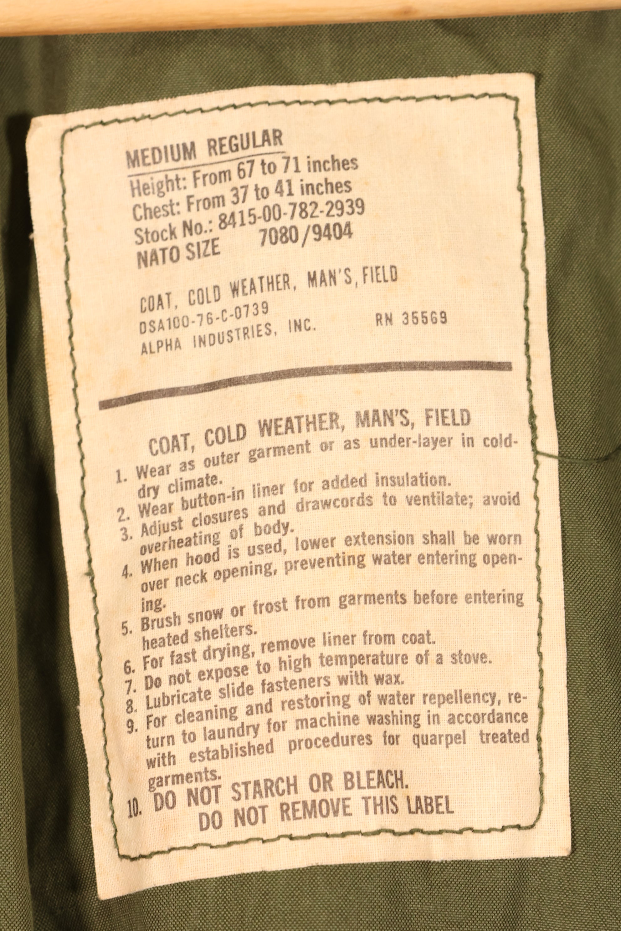 1976 Contract, M-R, U.S. Military, M65 Field Jacket, 1973 M65 Parka Liner, Set, Used