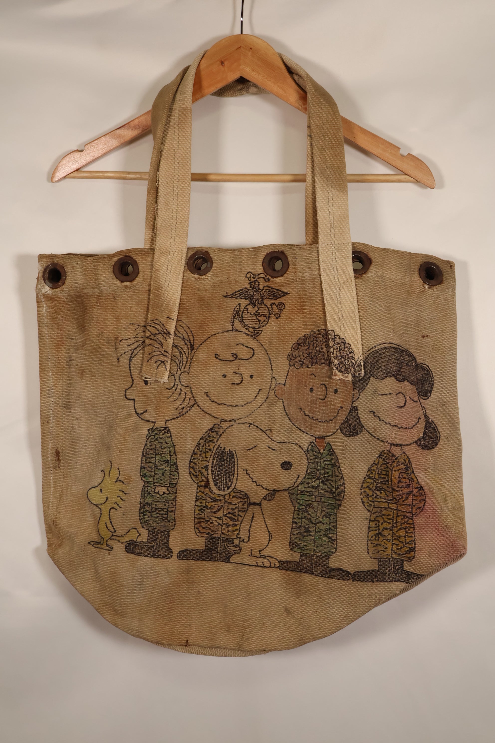 Custom-Made Item: Modified WWII U.S. Navy Duffle Bag with Tiger Stripe Pattern and Snoopy Motif by LA Kitzfitz