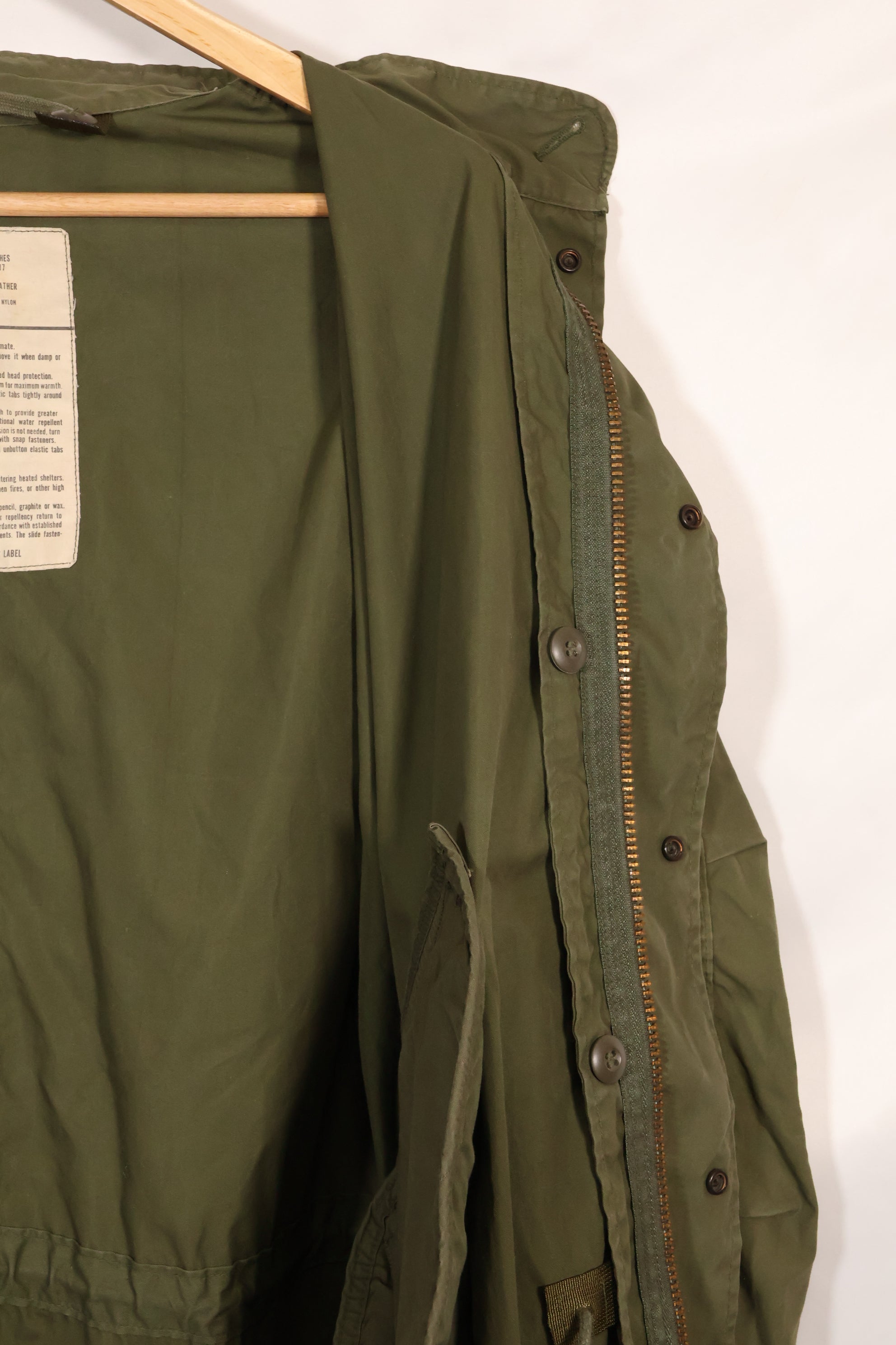 1977 Contract S-R U.S. Army M65 Field Parka, good condition, used.