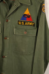 Real 1950s U.S. Army OG-107 utility shirt, metal buttons, used, patch retrofitted.