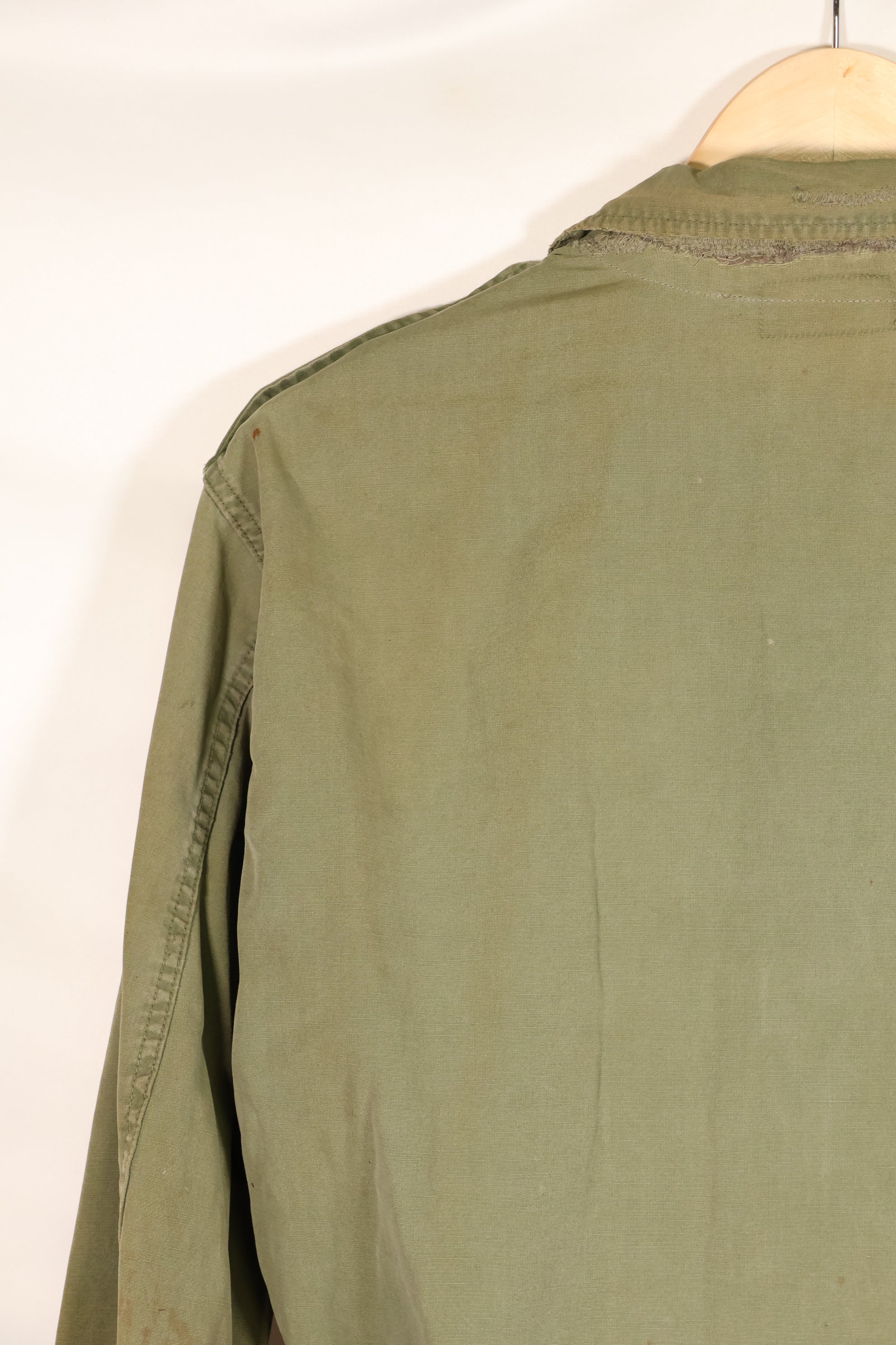1963 Contract, estimated SMALL 1st Model Jungle Fatigue Jacket, used, stains, scratches.