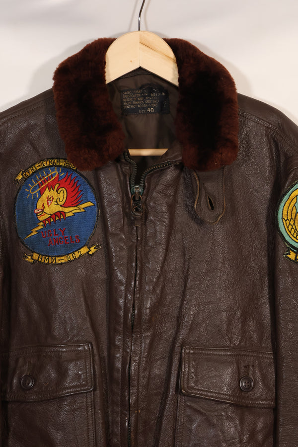 Early 1960s lot size 40 U.S. Marine Corps G-1 UGLY ANGENLS flight jacket, used.