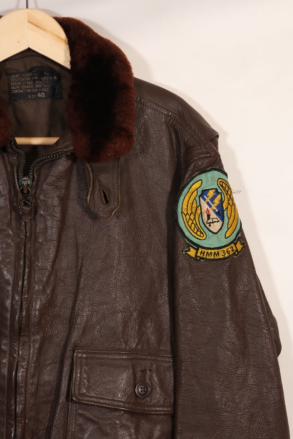 Early 1960s lot size 40 U.S. Marine Corps G-1 UGLY ANGENLS flight jacket, used.