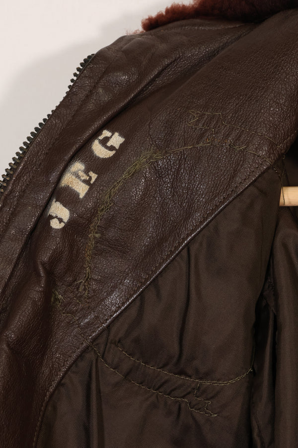 Early 1960s lot size 40 U.S. Marine Corps G-1 UGLY ANGENLS flight jacket, used.