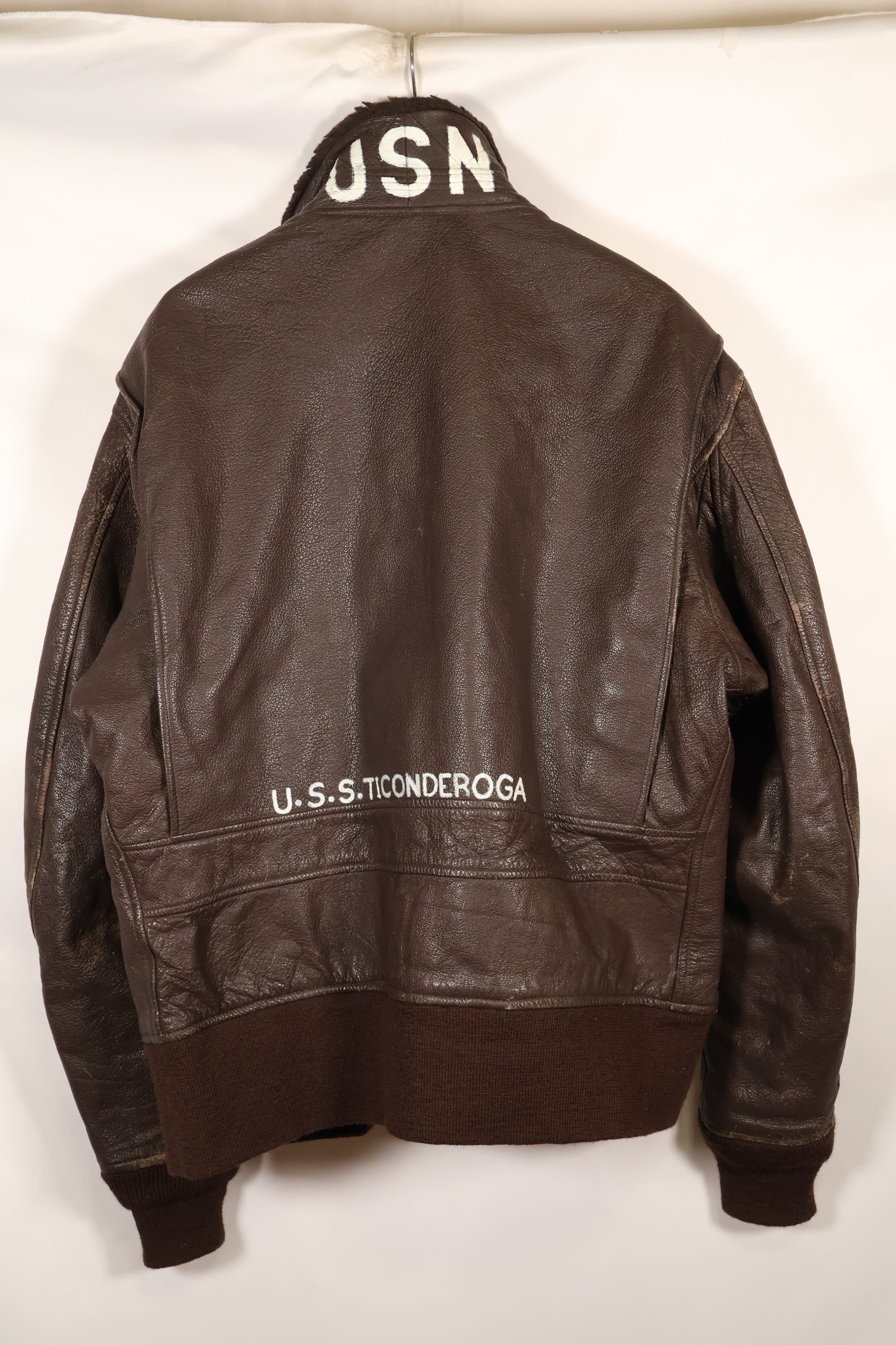 1971 contract size 44 G-1 flight jacket, painted, patches, used.