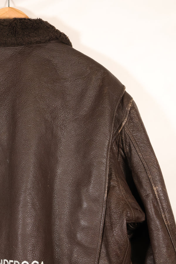 1971 contract size 44 G-1 flight jacket, painted, patches, used.