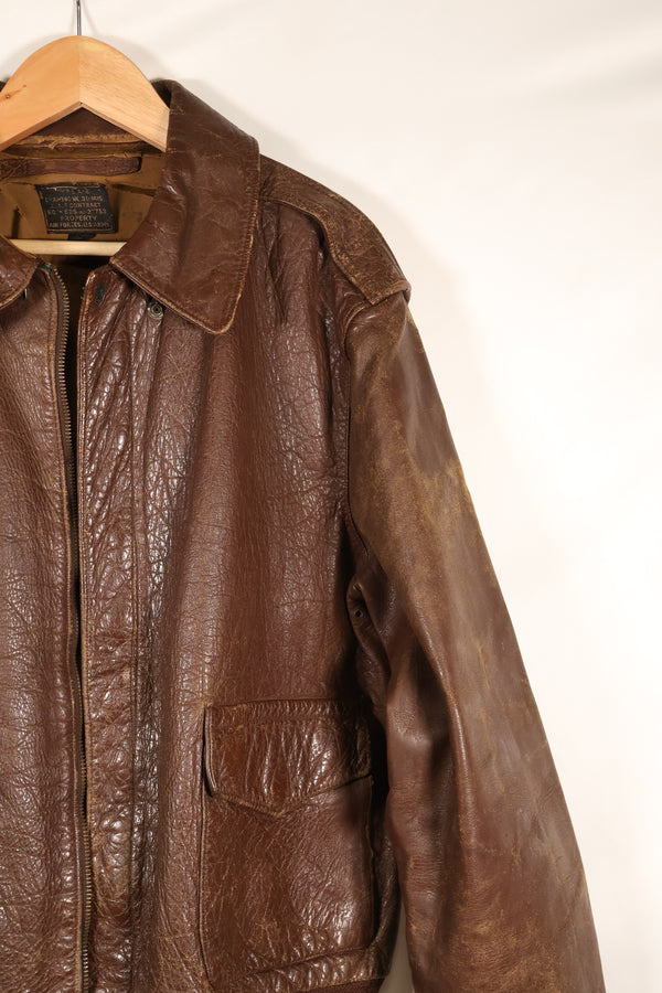 1940s size 42 WWII U.S. Army Air Corps USAAF A-2 flight jacket with name, used.