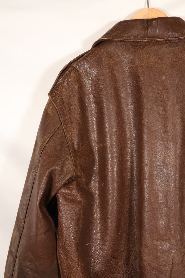 1940s size 42 WWII U.S. Army Air Corps USAAF A-2 flight jacket with name, used.