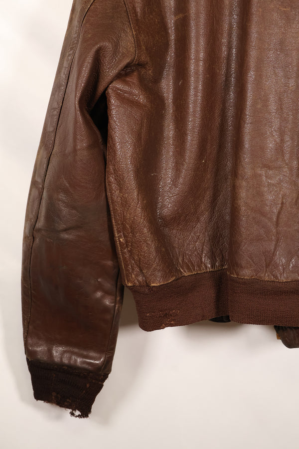 1940s size 42 WWII U.S. Army Air Corps USAAF A-2 flight jacket with name, used.