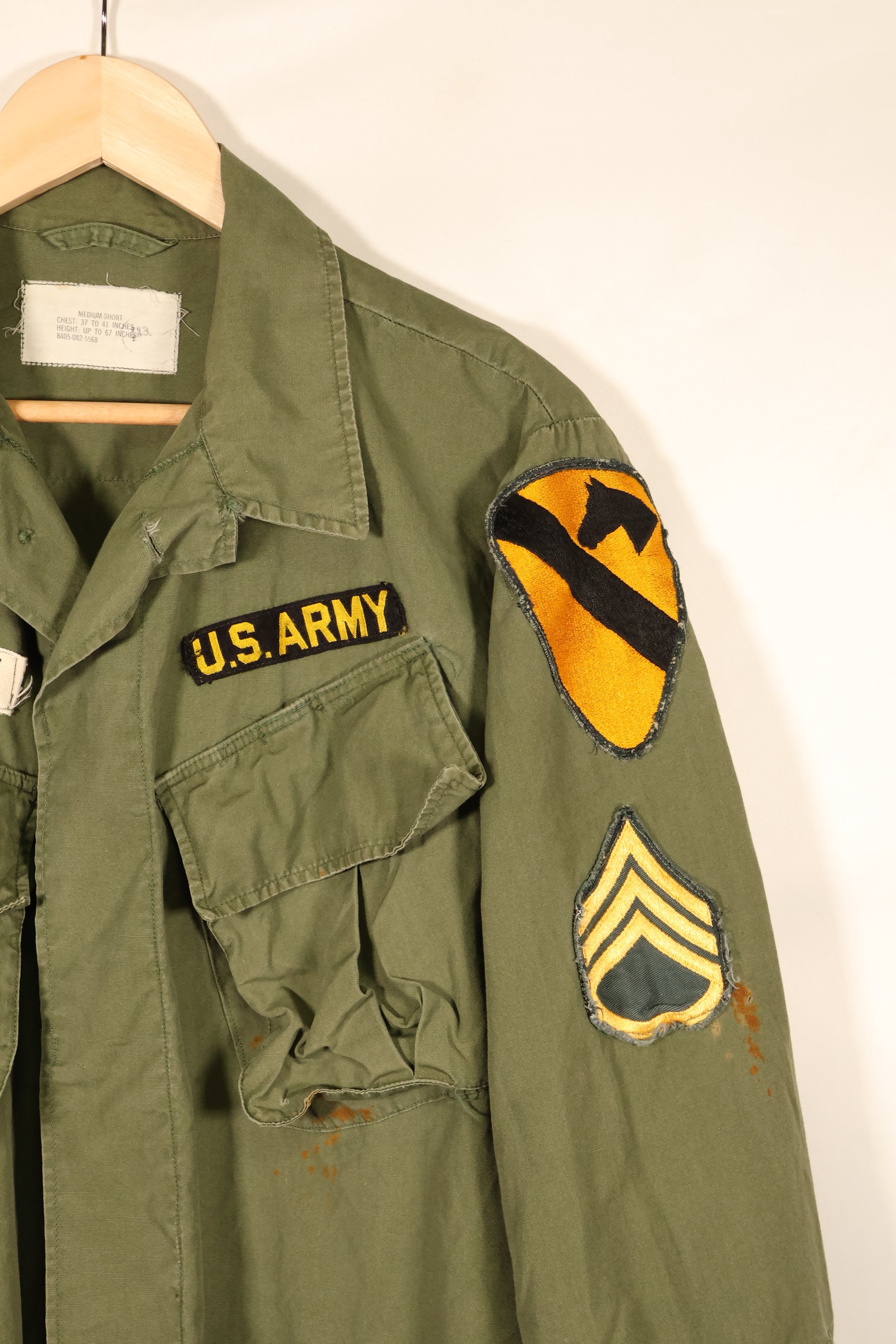 Contract item from around 1967—M-S 3rd Model Jungle Fatigue Jacket with patch (added later)—Used