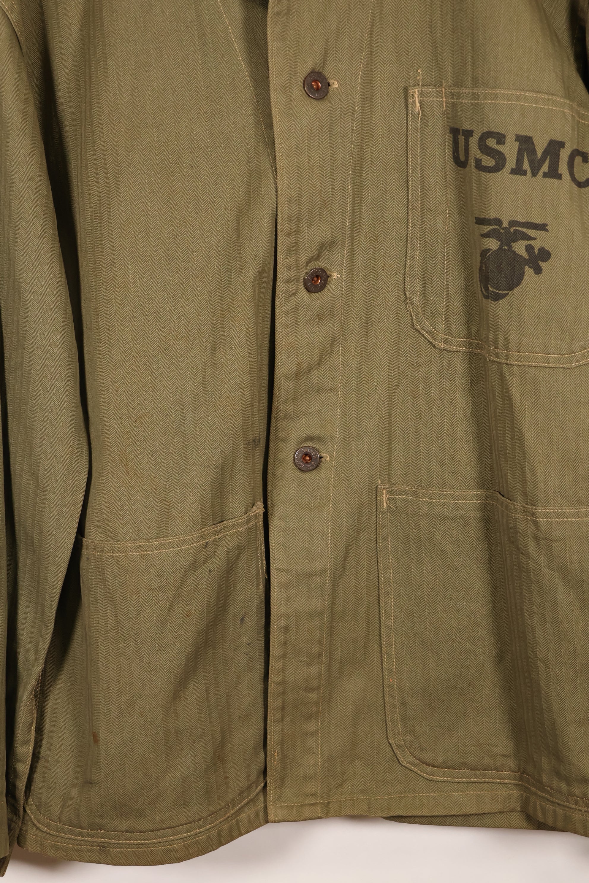 20 世纪 40 年代美国海军陆战队 P-41 HBT 通用夹克，状况良好，使用过。