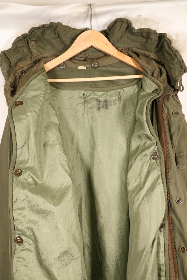 Late 1940's L size US Army M-48 Field Parka with repairs, used movie company costume.