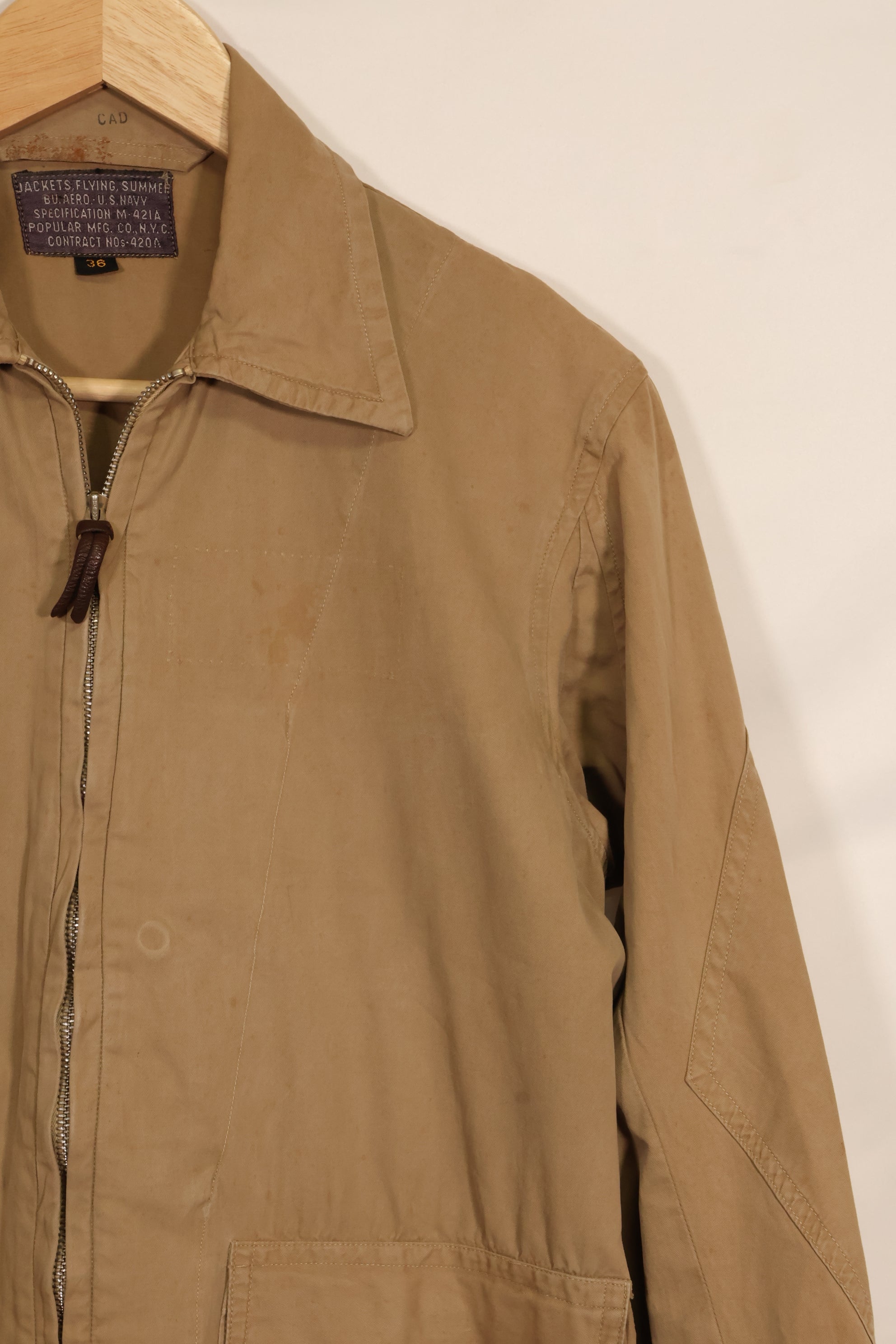Early 1940s US Navy M421-a summer flight jacket, used.
