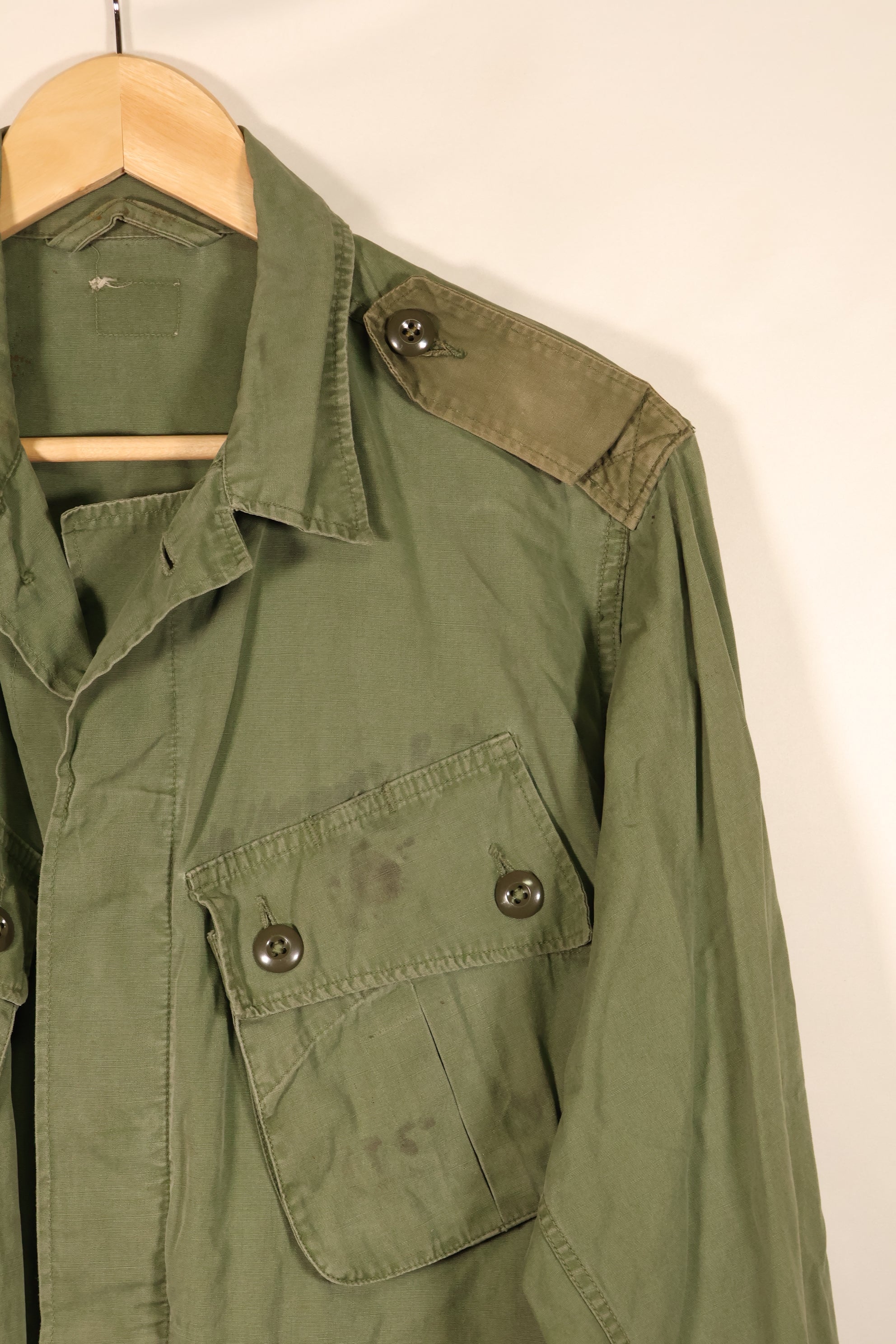 Estimated 1963–64 Contract; Estimated S-S; U.S. Marine Corps; 1st Model Jungle Fatigue Jacket; Repaired; Used