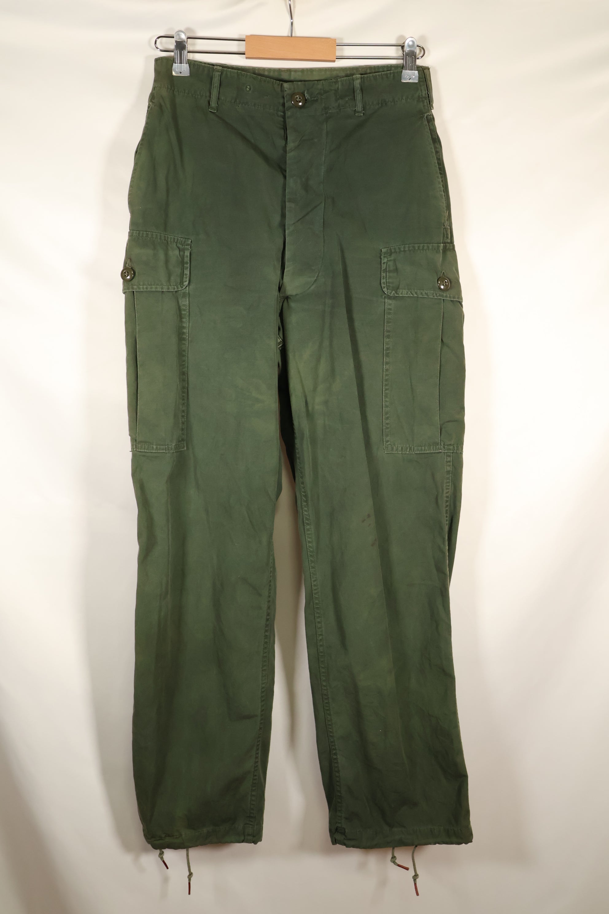 1963 contract, estimated S-L 1st Model Jungle Fatigue pants, dyed, CRC release, faded, used.