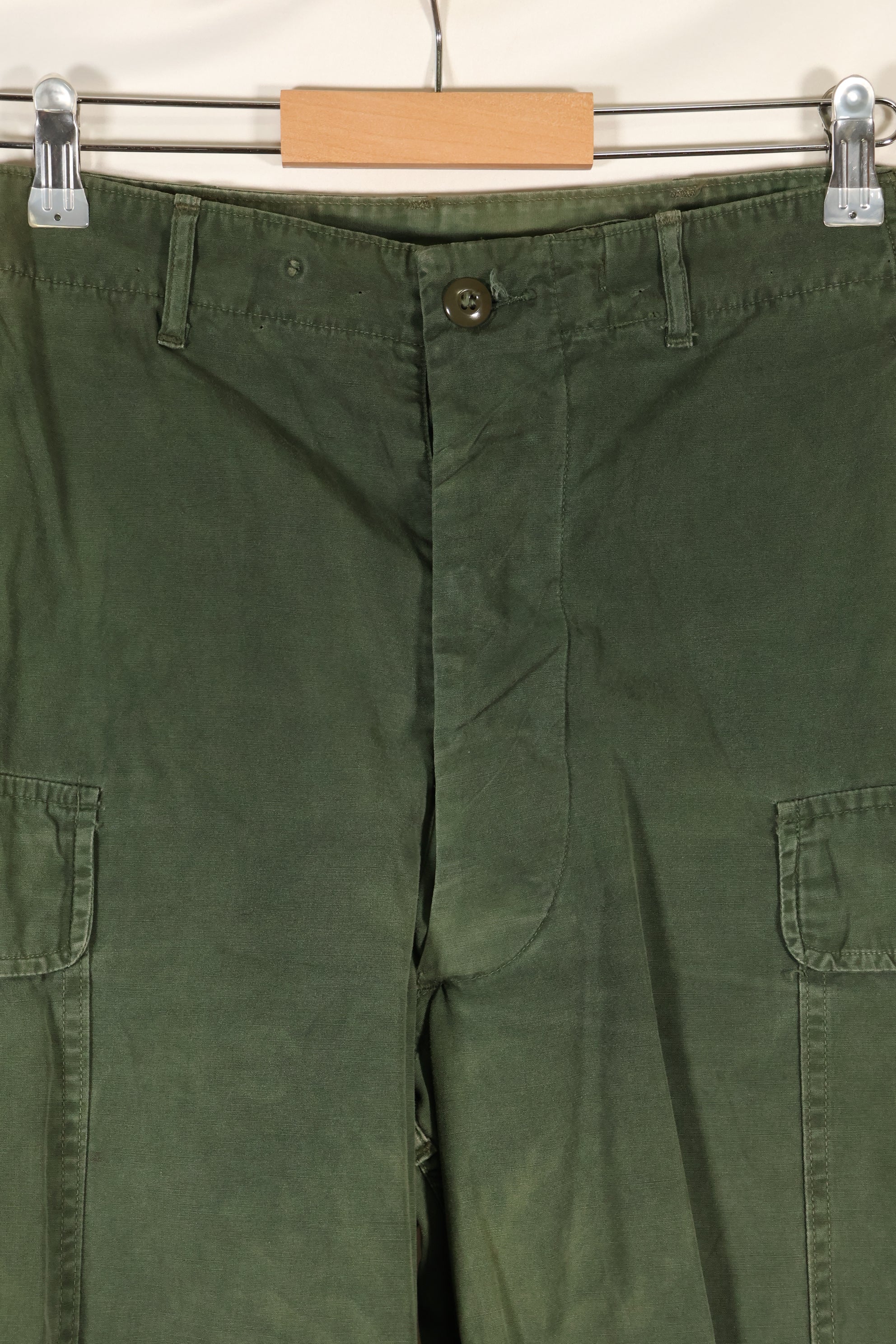 1963 contract, estimated S-L 1st Model Jungle Fatigue pants, dyed, CRC release, faded, used.