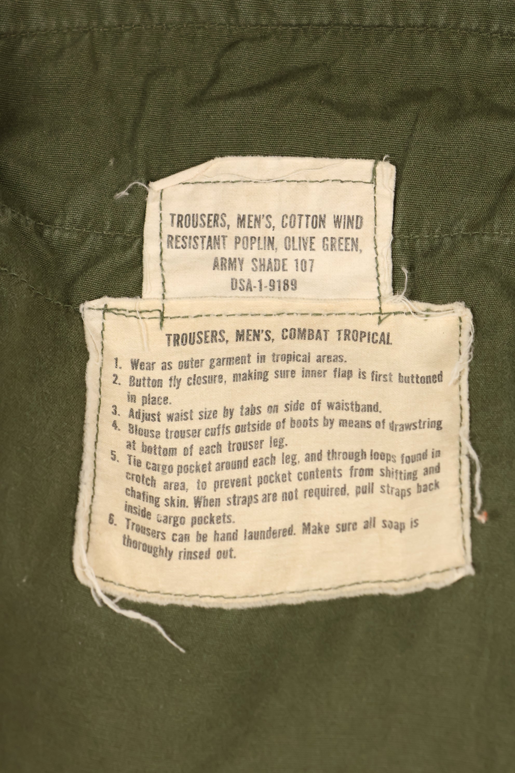 Circa 1965 S-R 2nd Model Jungle Fatigue Pants, used, released by film company