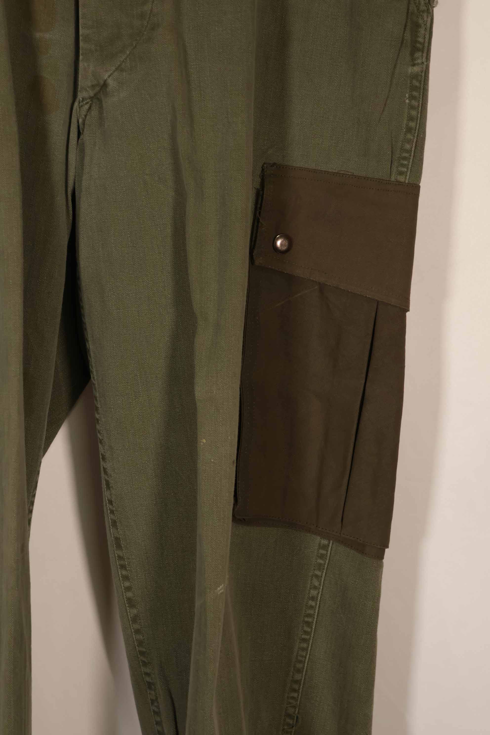 Real 1940s-50s US Army HBT pants, modified pockets, used.