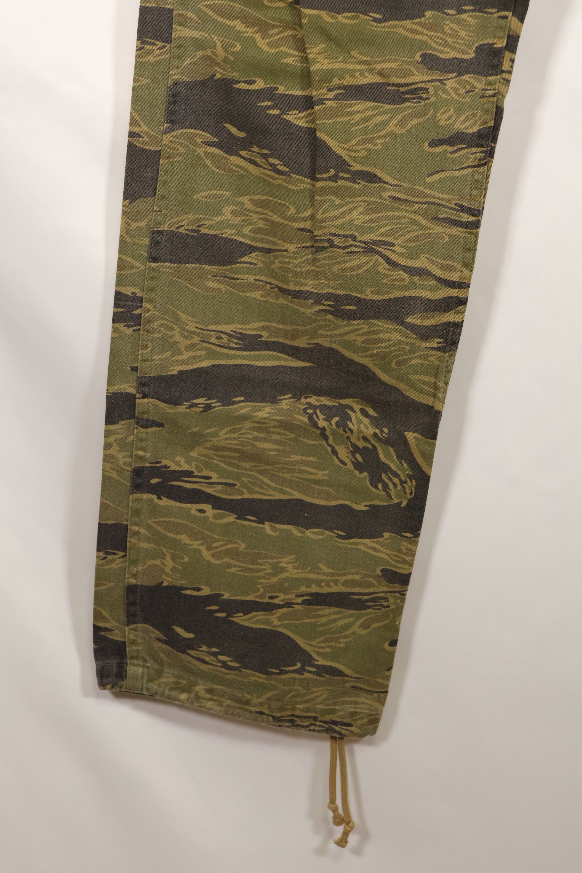 A-M gold tiger stripe Asian cut pants made by Osaka MASH, used, faded.
