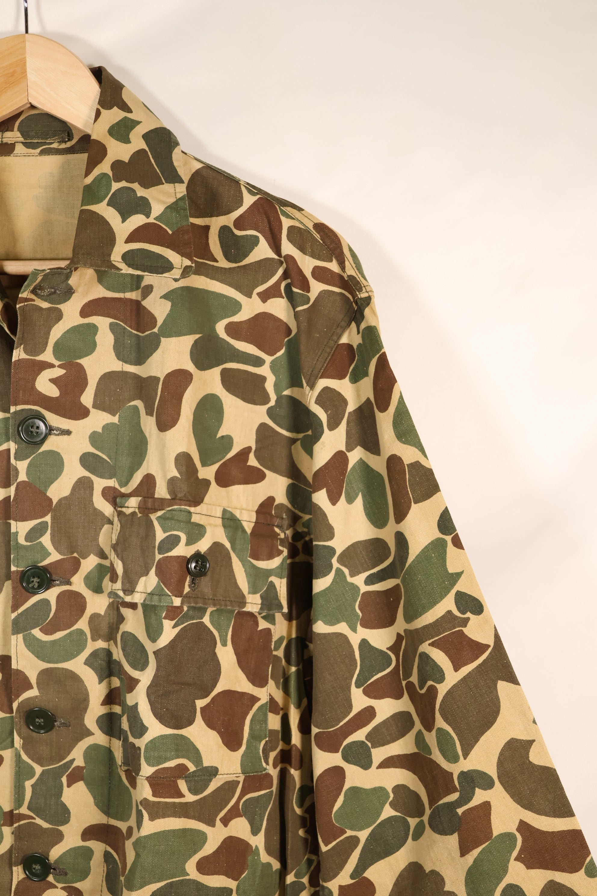 1970's manufactured in Okinawa, Japan, Beogum camouflage duck hunter hunting shirt, used.