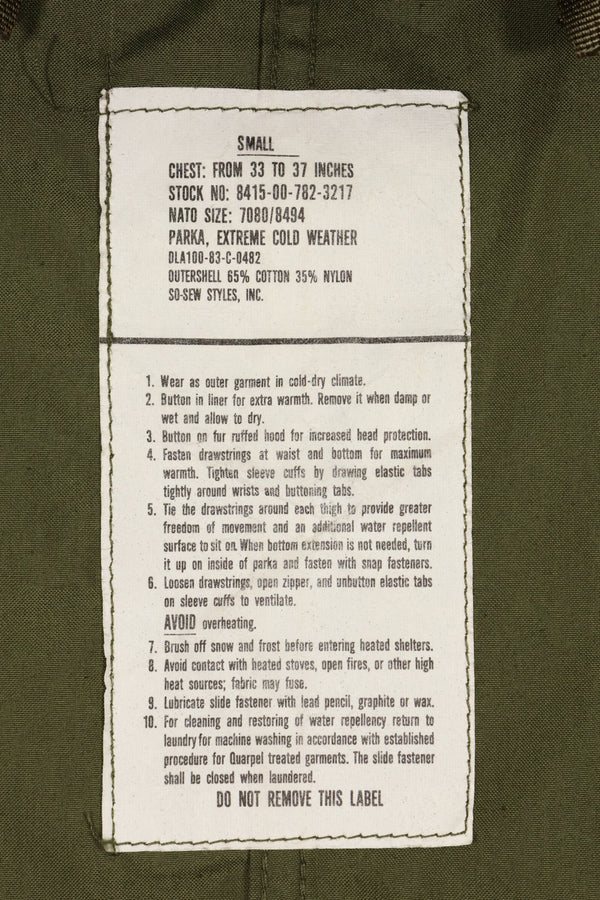 1983 Contract SMALL US Army M65 Field Parka, fishtail, good condition, used.