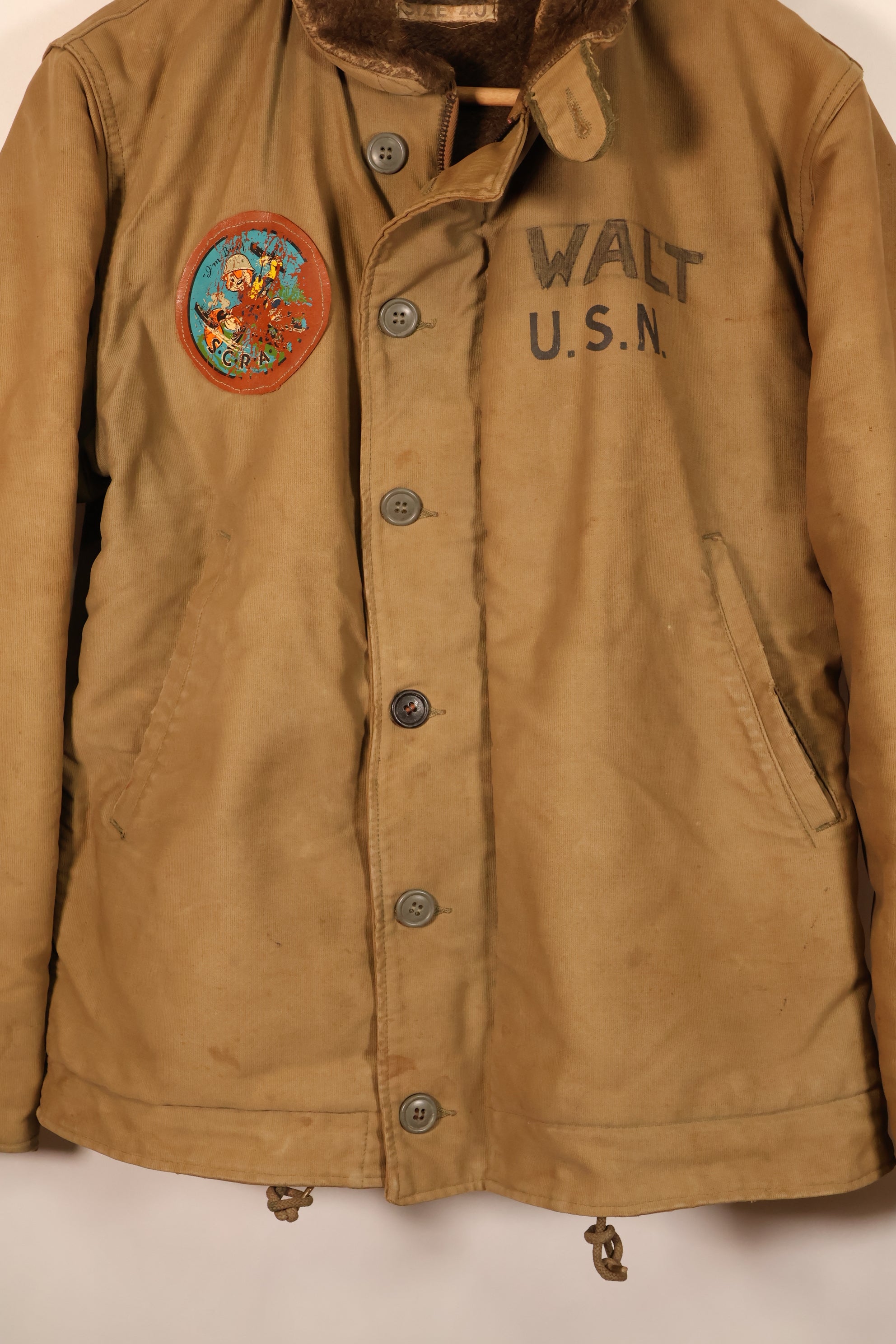 1940s, WWII, U.S. Navy, Deck Jacket, With Patches, Used, Oversized