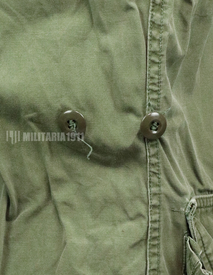 Real 2nd model jungle fatigues jacket, worn, scratched, faded.