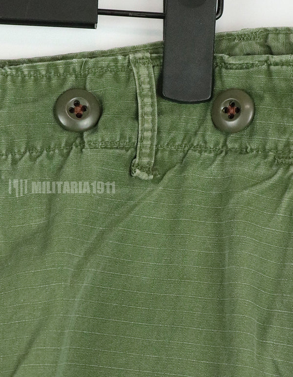 Original late model jungle fatigues pants, ripstop fabric, made in 1969, used, modified.