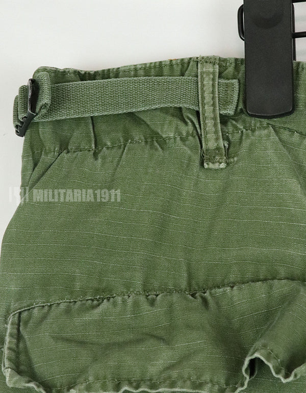 Original late model jungle fatigues pants, ripstop fabric, made in 1969, used, modified.