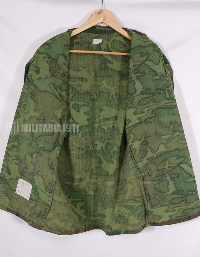 Real 1969 U.S. Army ERDL ripstop fabric camouflage jacket with patches (retrofitted)